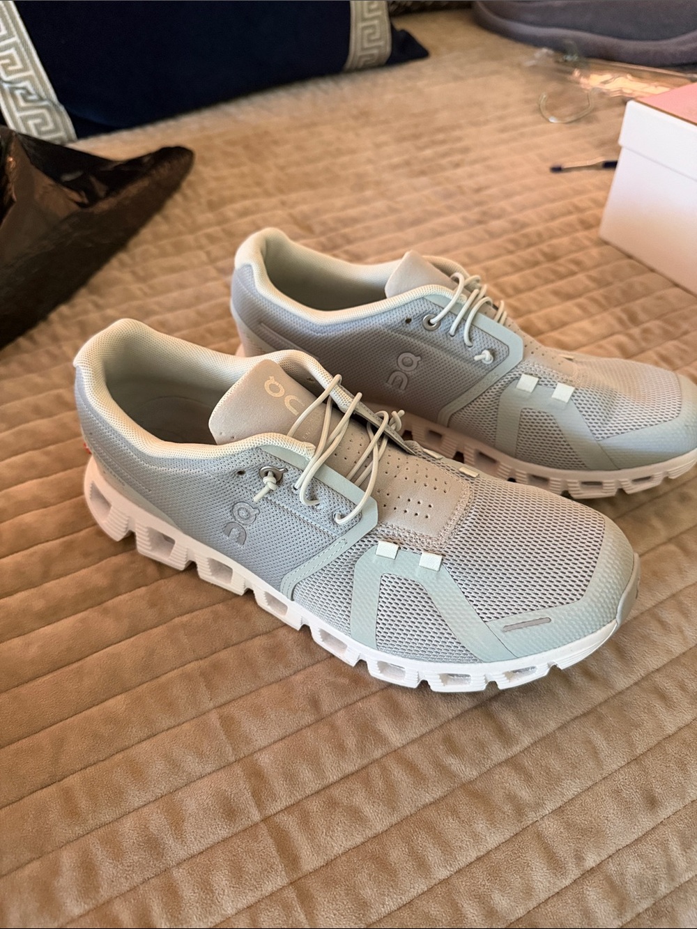 On Running Men's Cloud Sneakers in Light Gray and White
